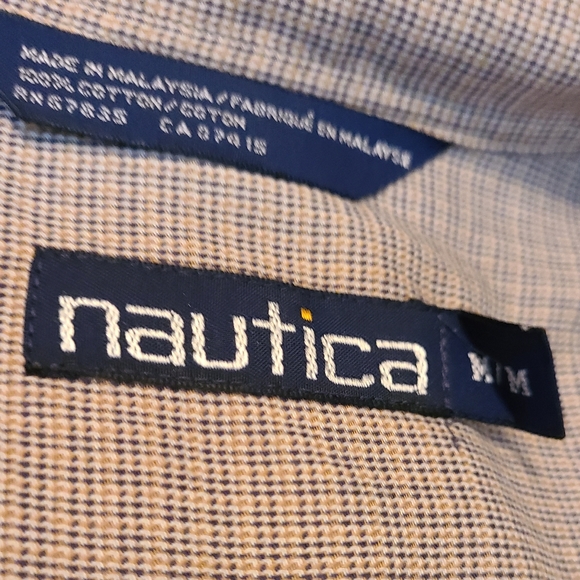 (655) Nautica Men's Long Sleeve Dress Shirt, Size: Medium Color: Tan/Black - Picture 7 of 12